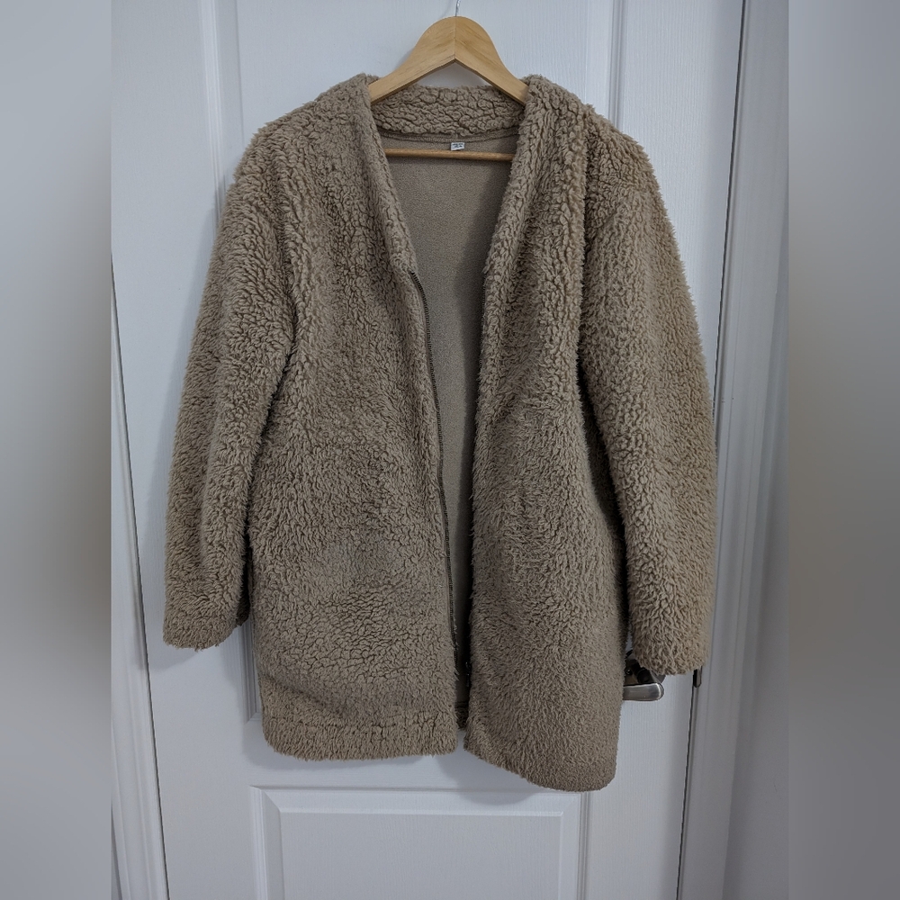 Uniqlo Women's Cream Oversized Teddy Coat - Size XSmall